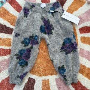 $65‎ NWT Something Navy Wool Alpaca Kids' Gray Joggers with Blue Floral Design